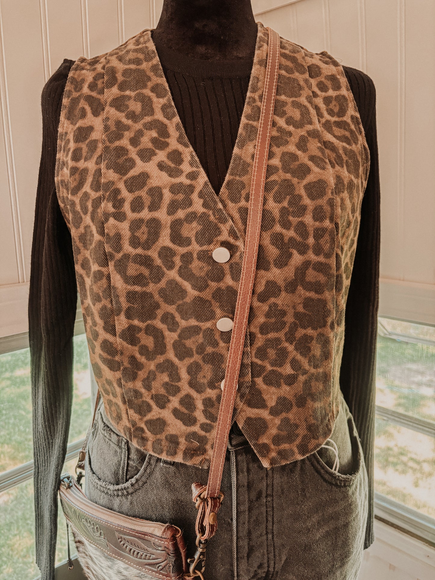 Leopard Print Denim Vest
