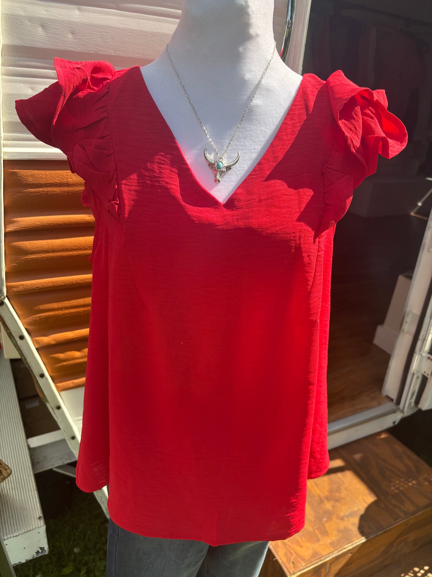 Red Ruffle Tiered Sleeve Top