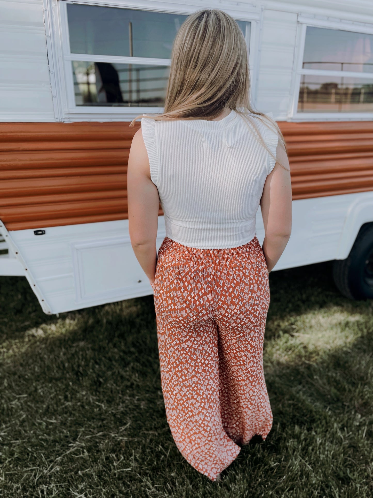Cactus Print Wide Leg Pants