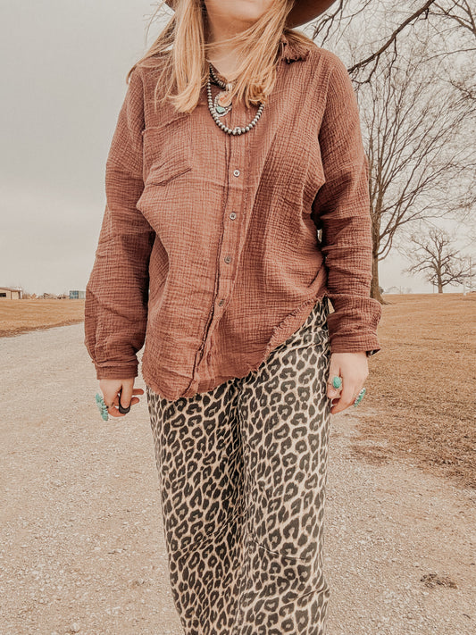 Brown Oversized Button Up