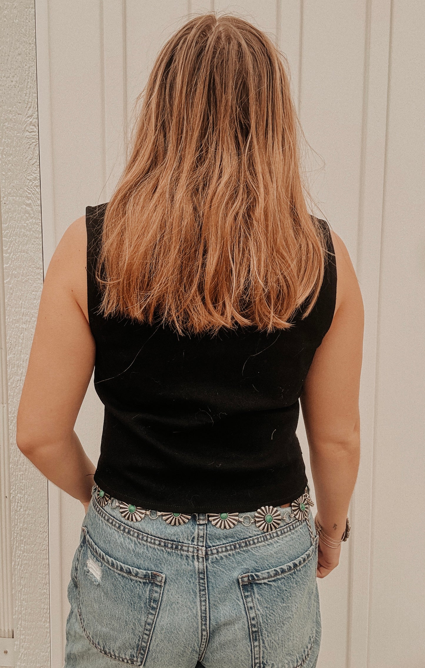 Denim Embroidery Crop Vest