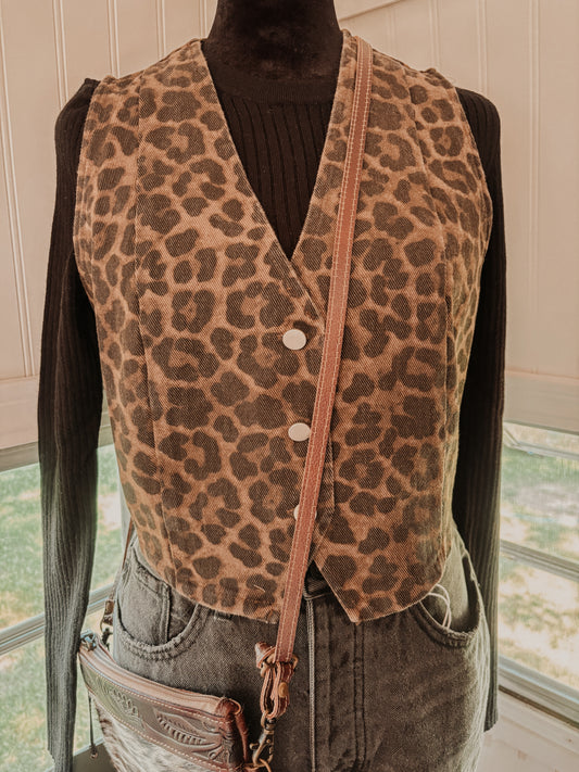 Leopard Print Denim Vest