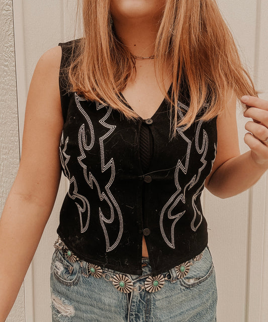 Denim Embroidery Crop Vest