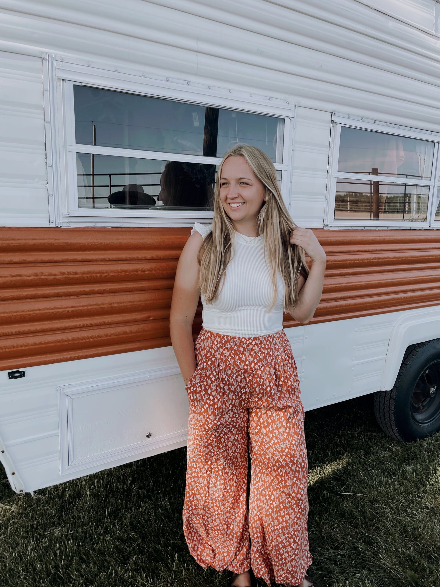 Cactus Print Wide Leg Pants