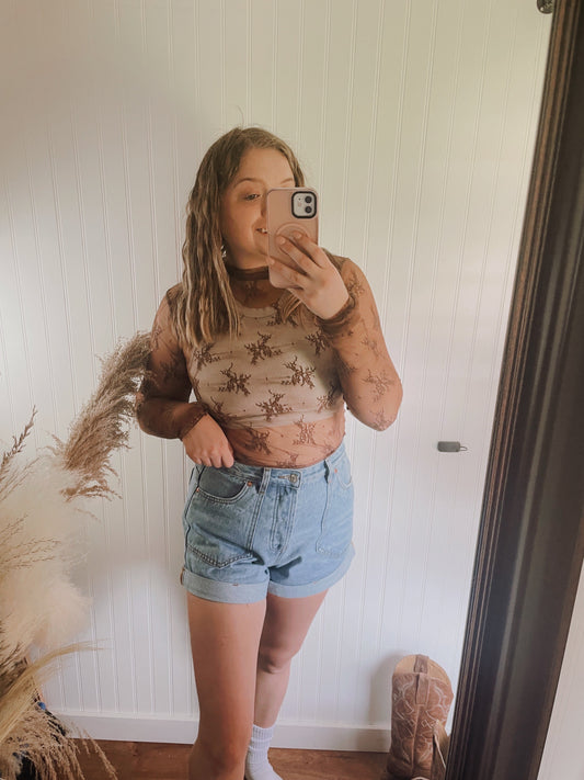 Brown Lace Mesh Top