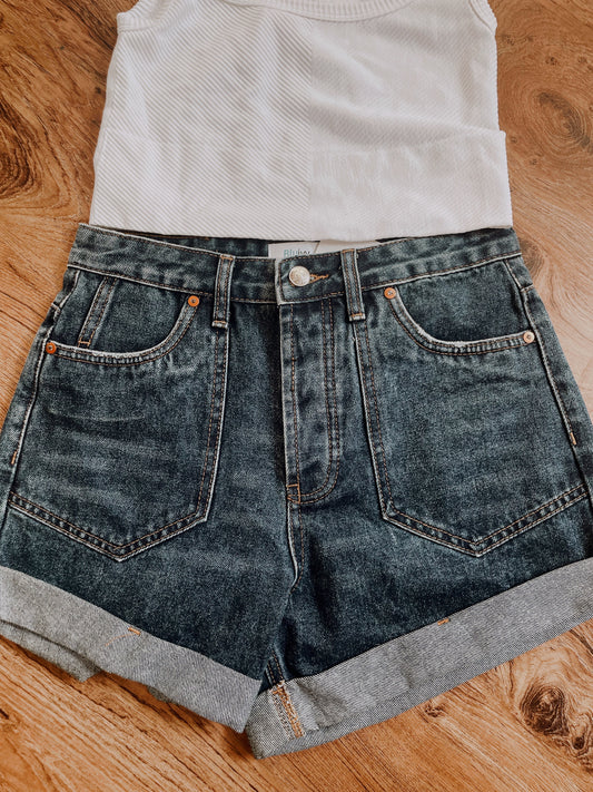 Blue Western Pocket Shorts