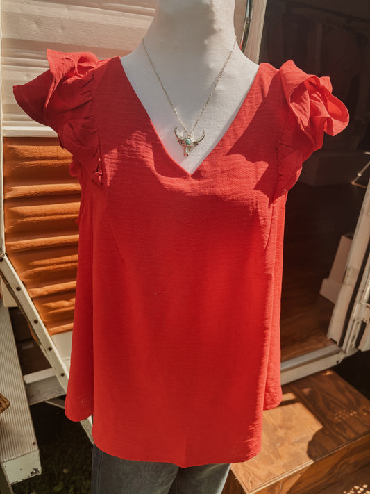 Red Ruffle Tiered Sleeve Top